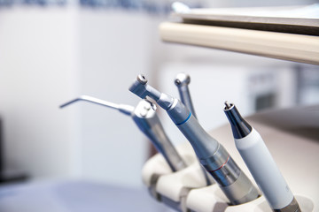 Different dental tools in the dental office.