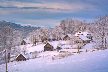 Carpathian village in a mountains of Ukraine