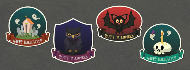 Halloween vector Badge with character cartoon set.