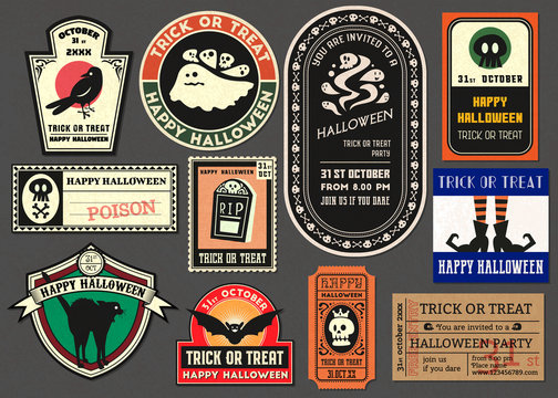 Happy halloween vector Badge retro style collection