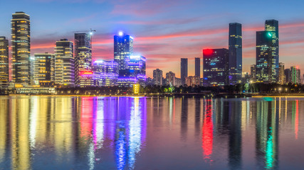 Naklejka premium Shenzhen Nanshan District Shenzhen Bay City Night Scene