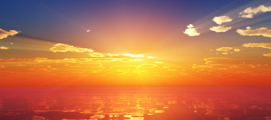 Beautify sunset over sea, sun ray