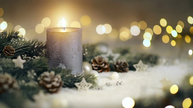 Christmas decoration with candle and lights