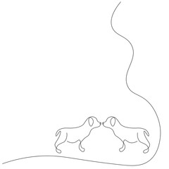 Dog love silhouette one line drawing vector illustration