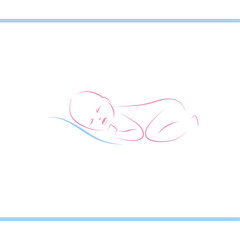 Fototapeta premium Cute sleeping baby. Health of newborn. Logo design template. Pink and blue color.