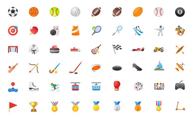 All of Sport Vector Icons Set. Activities Emojis Vector Illustration Realistic Emoticons Collection, Group, Big package.