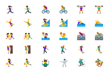 Sportsman Vector Icons Set. Sport People Man, Woman Persons Icons Illustration Symbols Emojis, Characters Set, Collection Cartoon Style - Vector