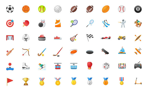 All of Sport Vector Icons Set. Activities Emojis Vector Illustration Realistic Emoticons Collection, Group, Big package.
