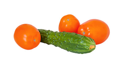 still life cucumber and tomatoes for salad isolated on white