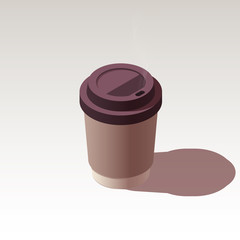 Paper or plastic glass with coffee. An isometric illustration with a shadow.3D style. Realistic element of design.Fast food isometry illustration