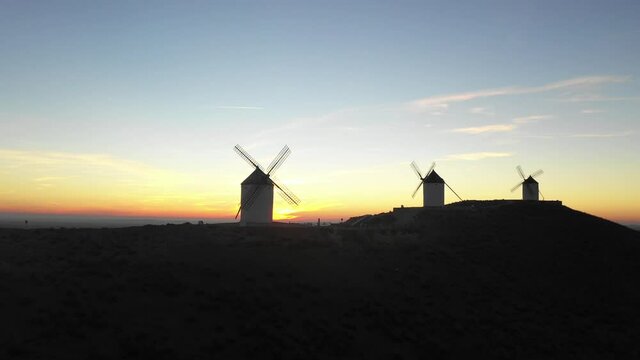 Drone view of Windmills in Spain, La Mancha, Toledo