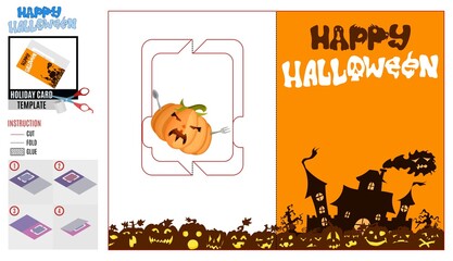 halloween postcard template.ghost and pumpkin