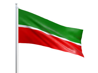 Fototapeta na wymiar Tatarstan Republic (Federal subject of Russia) flag waving on white background, close up, isolated. 3D render