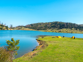 Obraz premium landscape with lake and mountains