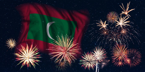 Fireworks and flag of Maldives