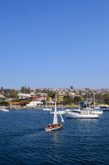 Fototapeta na wymiar Boats in the harbor near Watson's Bay in Sydney.