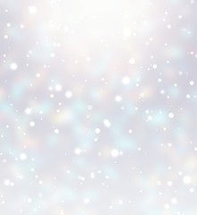 Snow light silver glare blurred background. Winter holiday empty illustration. Faint sparkler blurry texture. White blue grey ombre pattern. Christmas delicate decor. Outdoor festive style.
