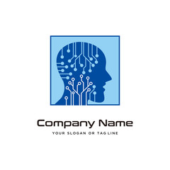 Fototapeta na wymiar human head technology logo design modern vector template