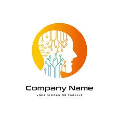 human head technology logo design modern vector template