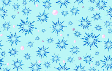 Seamless Christmas pattern with blue snowflakes. Background for holiday packaging, textiles or Wallpaper.