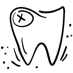 Tooth icon with the sign of the cross. Tooth extraction. Dentistry. Hand-drawn
