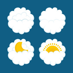 Weather icons. Clouds, sun and moon drawn vector illustrations set. Part of set.