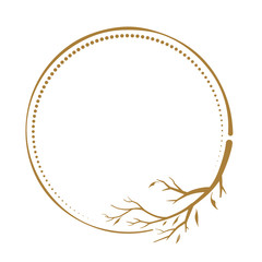 Vector round dotted frame with autumn branch decoration. Fall season vintage style template.