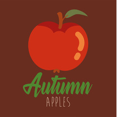 hello autumn season apple and calligraphy