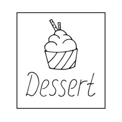 Vector doodle illustrations with hand drawn desserts on a white background with lettering for cafe and menu. EPS 10.