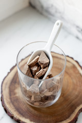 Chocolate Shavings. Raw cacao mass