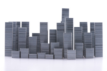 Staples arranged to form city skyline