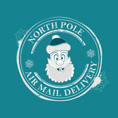 Christmas stamp with face of Santa Claus of turquoise color