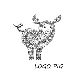Pig or boar for coloring book. Doodle ornament. Vector illustration with ornamental wild pig.