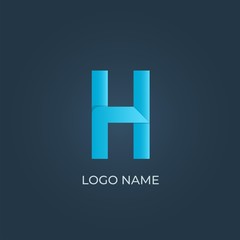 Alphabet letter H logo with origami form on isolated dark background