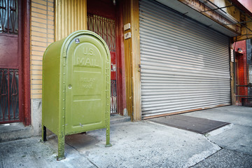 Green post box in New York City