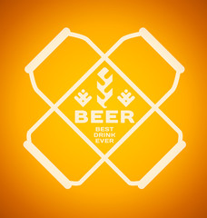 Vector template with beer cans with hops and malt on a color background. Best drink ever. - 299089337