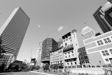 Boston city skyline. Black and white retro style.