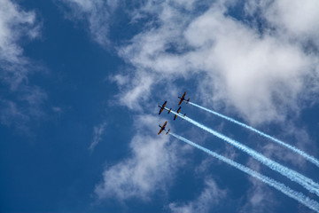 Brasilia, October 29, 2019: FAB, Brazilian Air Force, Smoke Squad, in the sky of the Brazilian capital, maneuvers and stunts in celebration of Brazil's Independence Day - September 7