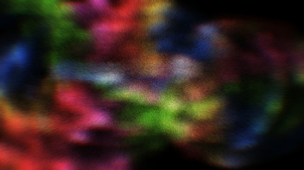 Extremly distortion Background. Distorted cloudy Bokeh parts. The Colorful clouds waft over black background.