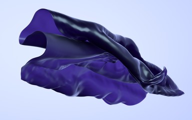 3d rendering illustration of soft transparent cloth drapery purple material on flat white background.