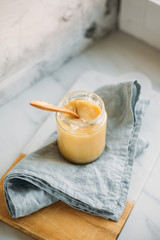 Vegan coconut condensed milk in jar