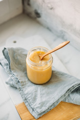 Vegan coconut condensed milk in jar