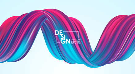 Modern abstract background with 3d twisted neon colored flow liquid shape. Acrylic paint design