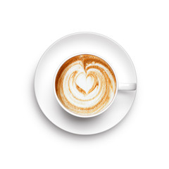A cup of cappuccino over white background