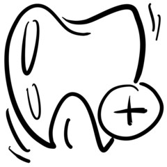 A tooth icon with a plus sign. Dentistry. Plus a tooth. Hand-drawn