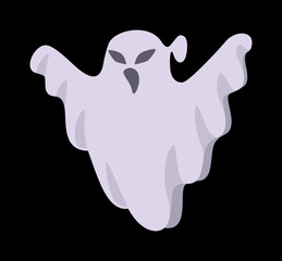 Flying ghost with a spooky face. illustration isolated on flat background. halloween party