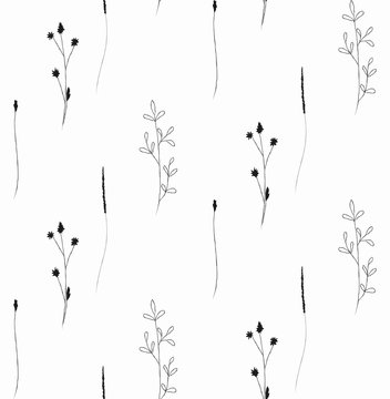 Vector Hand Drawn Rustic Floral Seamless Pattern