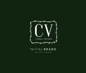 C V CV Beauty vector initial logo, handwriting logo of initial signature, wedding, fashion, jewerly, boutique, floral and botanical with creative template for any company or business.