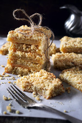 Homemade lemon bars. Grated pie crust,  short pastry