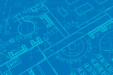 Architectural background with technical drawings. Site plan texture. House blueprint, drawing, part of architectural project.